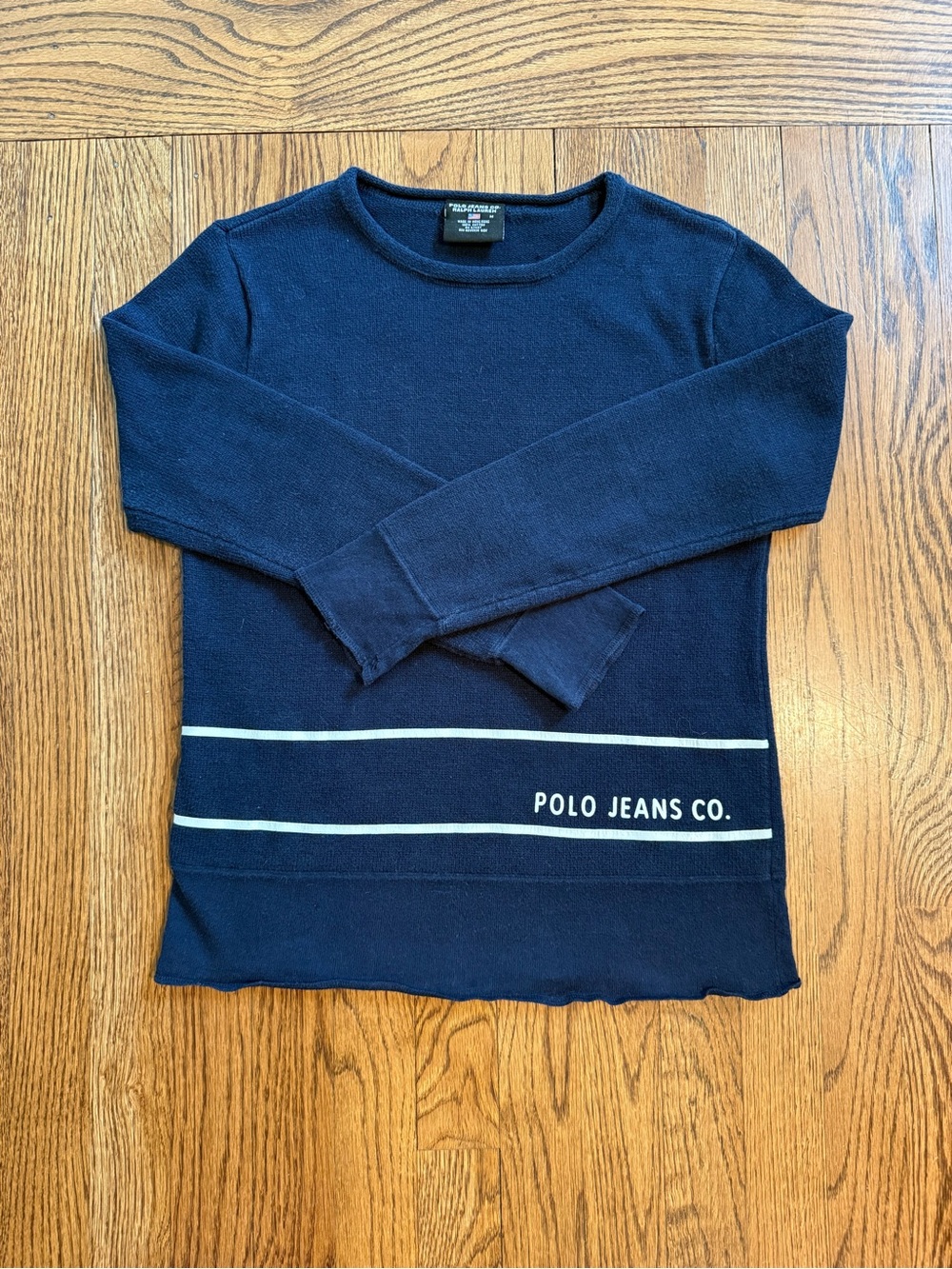 Polo by Ralph Lauren Navy Crewneck Sweater with White Stripes